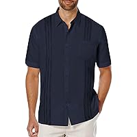 COOFANDY Mens Cotton Linen Cuban Guayabera Shirt Casual Short Sleeve Button Down Shirts Summer Beach Tops