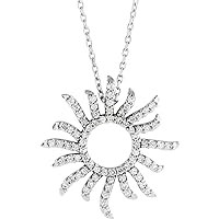 14k White Gold 0.38 Dwt I1 Gh 16 Inch Polished Diamond Sunburst Necklace Jewelry for Women