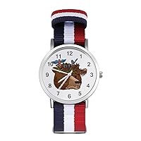 Bear Head Bird Roost Nylon Watch Adjustable Wrist Watch Band Easy to Read Time with Printed Pattern Unisex