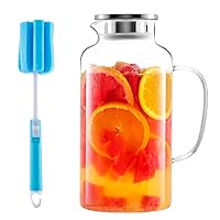 Glass Pitcher, 3.5L/118 oz Glass Water Pitcher with Lid and Spout, Heat/Cold Resistant Borosilicate Glass Water Carafe for Coffee, Juice and Homemade Beverage, with Long Cleaning Brush