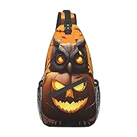 Owl Pumpkin Happy Halloween 1 Printed Canvas Sling Bag Crossbody Backpack, Hiking Daypack Chest Bag For Women Men