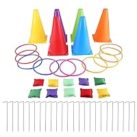 ChicHeute Outdoor Ring Toss Set, Multi Game, Indoor and Outdoor Use, Storage Bag with 24 Pegs, Indoor and Outdoor Sports, Training, Family, Kids Toy