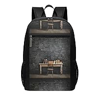 Black Textured Marble Print Simple Sports Backpack, Unisex Lightweight Casual Backpack, 17 Inches