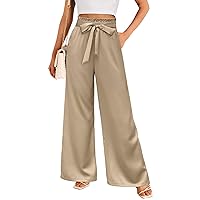 Women's Wide Leg Pants High Waist Adjustable Tie Knot Loose Casual Trousers with Pockets