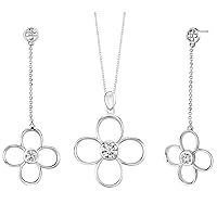 Peora Round Shape White Cubic Zirconia Pendant Earrings Set in Sterling Silver