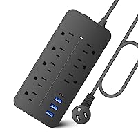 Surge Protector 12-in-1 Surge Protector Power Strip Extension Cord Flat Plug Power Strip with Long Cord 8 Outlets and 3 USB & 1 USB-C Port 1700J Wall Mount Desk Power Strip for Home Office.