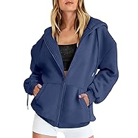 Womens Zip Up Hoodie Oversized Cute Y2K Jacket Teen Girl Casual Drawstring Sweatshirts with Pocket Fall Coat Outfits