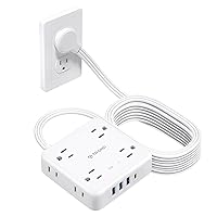Surge Protector Power Strip with USB, Ultra Thin Flat Plug 15ft Extension Cord 1625W, 3 USB A & 1 USB C, 8AC Outlets 1440J Surge Protection Wall Mount for Home Office Dorm Room Essentials, White