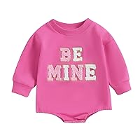 BHMAWSRT Baby Girl Valentine 's Day Outfits Long Puff Sleeve Heart Letter Print Romper with Headband Set Infant Clothes