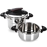 MAGEFESA ® Prisma 4.2 + 6.3 Quart Stove-top Super Fast Pressure Cooker, Easy Smooth Locking Mechanism, Polished 18/10 Stainles Steel, Suitable Induction, 5 Security Systems, 11.6 PSI Working pressure