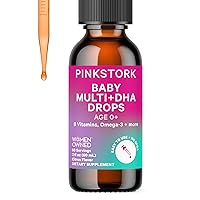 Pink Stork Baby Liquid Multivitamin Drops, Baby & Toddler Vitamin Drops with DHA, Vitamin C, D, B12 and Choline to Support Brain Health and Immune Function - 2 fl oz, 2 Month Supply