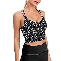 Barber Tool and Flag Padded Sports Bras for Women Double Spaghetti Strap Yoga Bra Gym Crop Tank Tops