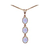 Beautiful Jewellery Company BJC® Solid 9ct Rose Gold Cultured Opal Triple Drop Oval Gemstone Pendant 4.50ct & 9ct Rose Gold Curb Necklace Chain
