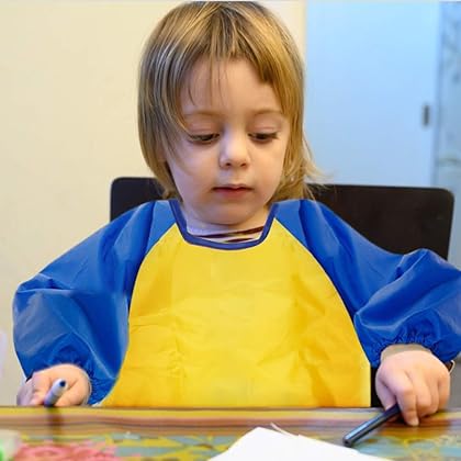 CUBACO 2 Pack Kids Art Smock Kids Waterproof Painting Apron Children's Artist Apron with Long Sleeve and 3 Pockets