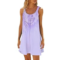 Womens Summer Dresses Casual Sleeveless Short Mini Sundress 2024 Vacation Beach Fashion Scoop Dresses