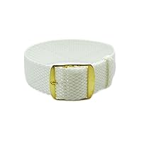 HNS 20mm White Perlon Braided Woven Watch Strap with Golden Buckle