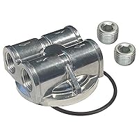 DER 15756 Oil Filter Adapter, Bypass, Block Mount, 20 x 1.5 mm Center Thread, 1/2 in NPT Inlets, 1/2 in NPT Outlets, Aluminum, Polished, Kit