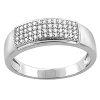 Sterling Silver Micro Pave Cubic Zirconia Men's 4-Row Wedding Band, 5/16 inch Wide, Sizes 8 to 14