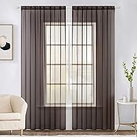 MIULEE 2 Panels Solid Color Sheer Window Curtains Elegant Window Voile Panels/Drapes/Treatment for Bedroom Living Room (54 X 84 Inches Coffee)