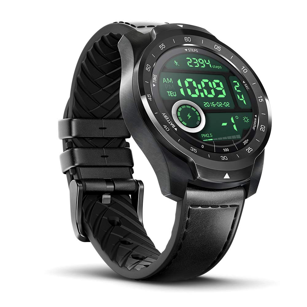 TicWatch Pro 2020 Fitness Smartwatch with 1GB RAM, built in GPS Layered Display Long Battery Life, NFC, 24H Heart Rate, Sleep Tracking, Music, IP68 Waterproof, Wear OS by Google with Android/iOS Black