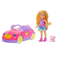 Barbie Chelsea Doll & Toy Car Set with Bear-Themed Convertible & Teddy Bear Accessory, Blonde Small Doll Wears Removable Skirt & Shoes