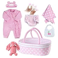 BABESIDE 8 Pcs Reborn Baby Doll Clothes with Bassinet for 17-22 Inch Baby Doll, Baby Doll Clothes Outfit Accessories fit Newborn Baby Doll Girl