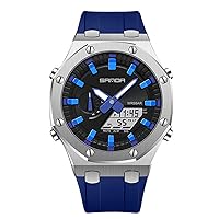 rorios Fashion Men's Watches Multifunctional Electronic Wrist Watch 5ATM Silicone Strap Watch Digital Analogue Quartz Watch Trendy Dual Display Men's Watches