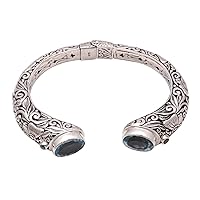 NOVICA Handmade Blue Topaz Cuff Bracelet from Bali .925 Sterling Silver Indonesia Birthstone Gemstone [6 in L (end to End) x 0.4 in W] 'Butterfly Palace'