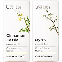 Cinnamon Cassia Oil & Myrrh Essential Oil - Gya Labs Body Booster Set for Boosted Inner Defenses & Soothed Muscles - 100% Pure Therapeutic Grade Essential Oils Set - 2x10ml
