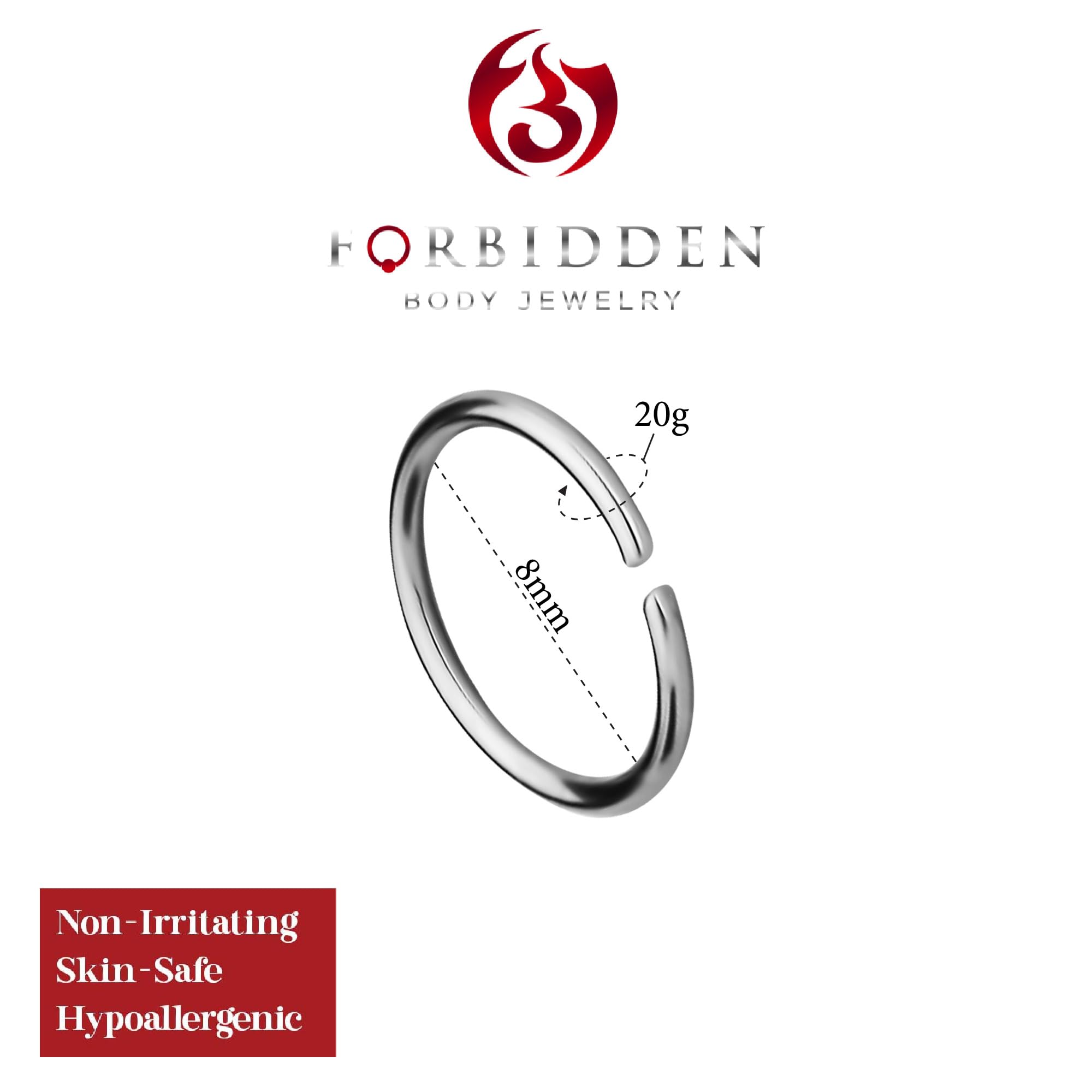 Forbidden Body Jewelry 18G -20G Surgical Steel Seamless Nose Ring or Cartilage Hoop with Comfort Round Ends (Sold Individually)