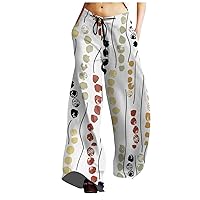 Women's Pants Trendy Fashion Retro Casual Loose Drawstring Wide Leg Printed Sweatpants with Pockets Clothes, S-4XL