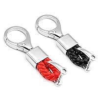 Car Key Fob Keychains Leather Keys Chain Holder with D-Ring for Men and Women with Screwdriver and Key Rings 2 Pack, 1 Pack Black & 1 Pack Red