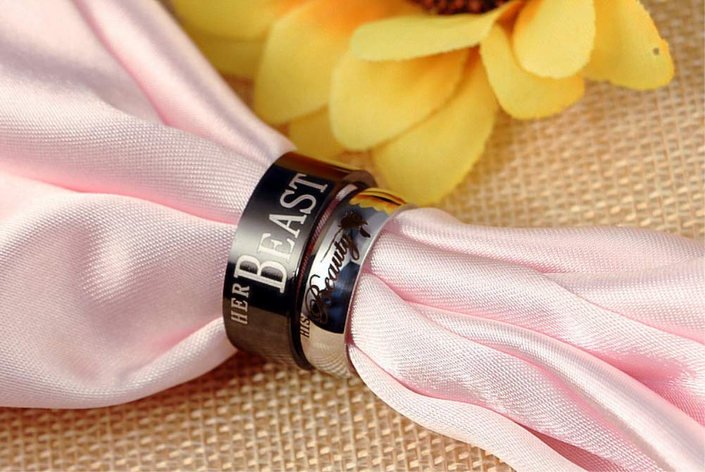 His Beauty Her Beast Ring Stainless Steel Wedding Bands Anniversary Engagement Promise Ring Christmas Valentines Present