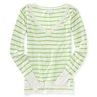 AEROPOSTALE Womens Stripe Knit Sweater, Green, Small