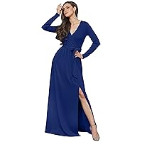 KOH KOH Womens Long Sleeve V-Neck High Slit Cocktail Evening Gown Maxi Dress