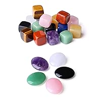 10PCS Healing Crystals Mixed Cube Square Stones Set and 5Pcs Healing Crystals Palm Oval Stone Set Polished Gemstone Power Balancing Crystal for Meditation Stress Relief