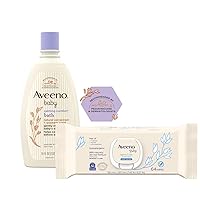 Aveeno Baby Calming Comfort Bath with Relaxing Lavender & Vanilla Scents, Hypoallergenic, 18 Fl Oz (Pack of 1) with Sensitive All Over Wipes, 64 ct (Pack of 3)