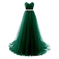 Army Green Strapless Prom Dress Tulle Princess Evening Gowns with Rhinestone Beaded Belt Size 20W