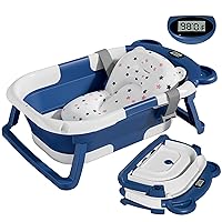 Collapsible Baby Bathtub for Infants to Toddler with Real-time Temp Monitor+Floating Cushion,Foldable Baby Bath Tub Set Applicable 0-36 Month,Perfect Portable Travel Baby Tub for Newborns Boy