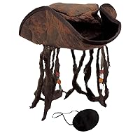 Distressed Brown Caribbean Pirate Costume Tri-Corn Hat Adult with Dreadlocks & Eye Patch
