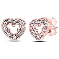 Lovely Heart Mickey Mouse 925 Sterling Sliver With Fashion Round Cut Cubic Zirconia Stud For Teen Girls,Girls and Women's Valentine's Day Gift