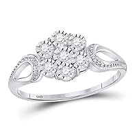 Sterling Silver Womens Round Diamond Flower Cluster Ring 1/10 Cttw