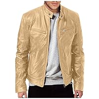 Men Casual Faux Leather Jacket Stand Collar Zip-Up Biker Motorcycle Jackets Coat With Zipper Pocket Mens Jacket