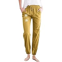 Long Linen Pants for Women Tall Ankle Cuff Solid Women's Linen Capris Linen Pants
