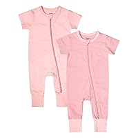 Teach Leanbh Baby Boys Girls Romper Jumpsuit Cotton Short Sleeve 2 Way Zipper Footless Pajamas Sleep and Play 3-24 Months