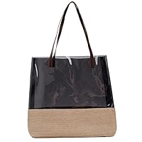 Women's Tote Bag Women Handbag Arm Bag Handbag Backpack Shoulder Bag PVC Handmade Straw Bag - Black, Black