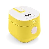 GreenLife PFAS-Free, 4-Cup Rice Oats and Rains Cooker, Healthy Ceramic Nonstick, Easy to Use Automatic Presets, Dishwasher Safe Parts, Yellow
