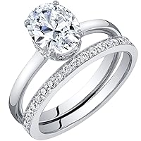 PEORA 2 Carats Oval Cut Moissanite Hidden Halo Engagement Ring and Wedding Band Bridal Set for Women 925 Sterling Silver, D-E Color, VVS Clarity, Sizes 4 to 10