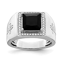 14k White Gold Lab Grown Diamond and Simulated Onyx Side Religious Faith Crosses Mens Ring Size 10.00 Jewelry for Men