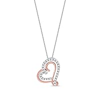 Sterling Silver and 10K Rose Gold Two-Tone 1/6Ct TDW Diamond Double Heart Fashion Pendant Necklace with an 18